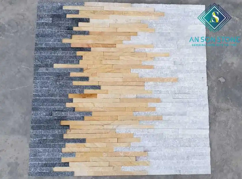  Natural color quartz BLACK MIXED WHITE AND YELLOW stone wall panel from VietNam Stone