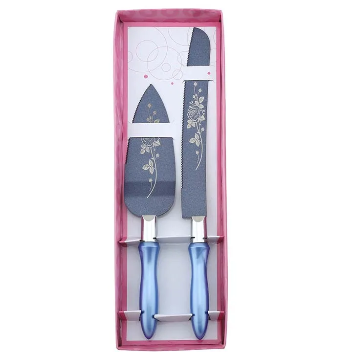Yangjiang Factory, Non stick Blue coating with print on stainless steel Cake blade and shovel , PS color handle, ODM design