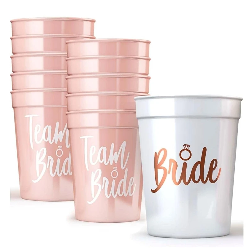 Bridal Shower Decorations Bride & Team Bride Bachelorette Party Cups (11 Pack)  for the Bride Tribe
