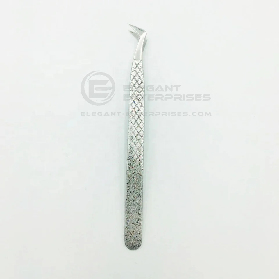 Glitter Russian Volume L Type Diamond Grip Eyelash Extension Tweezers