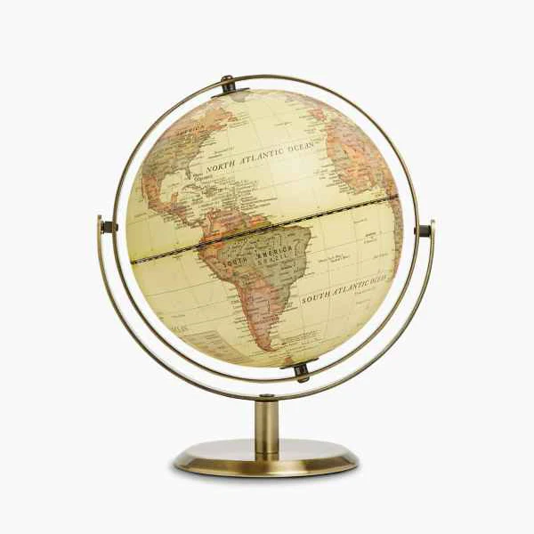 Antique Brass Metal World Globe Stand Cream Geography Product