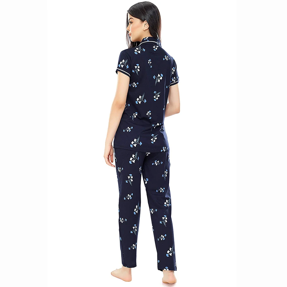 
Adult Girls Sublimation Printed Sleep Wear Night Suits In Blue Color Peter Pan Collar For Sale 