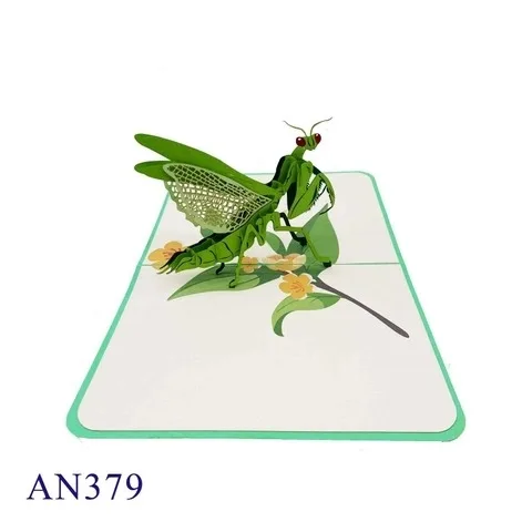 Animal 3D Pop Up Card Custom Printing Laser Cut Kirigami Praying Mantis Greeting Card Wholesale Papercraft Hanidcraft