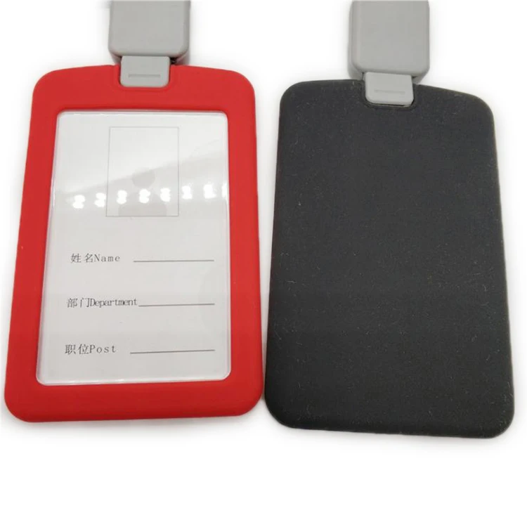 Factory Wholesale Silicone ID Card Holder Badge ID Name Card Case Tag Holder With Clear Acrylic Window