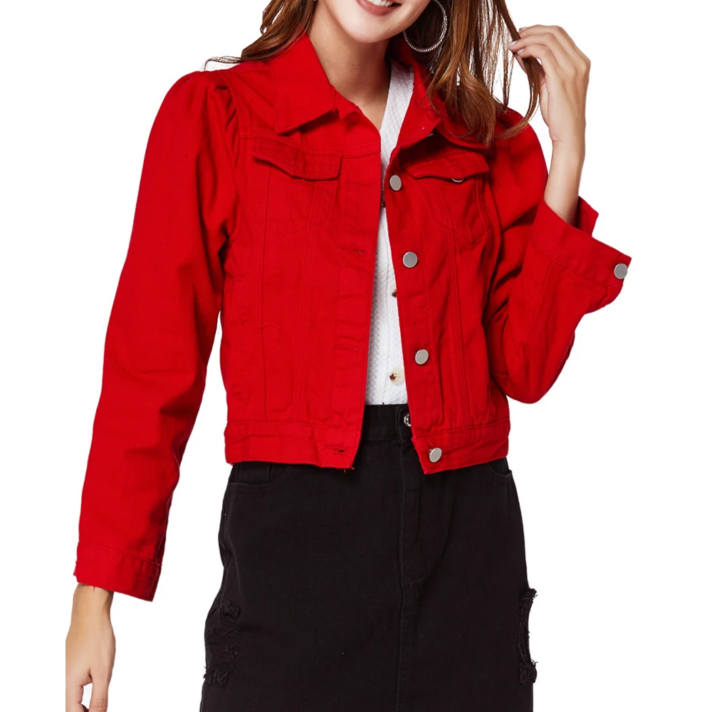 Latest design fall autumn denim jackets for woman ladys women crop tops jean red jackets for ladies