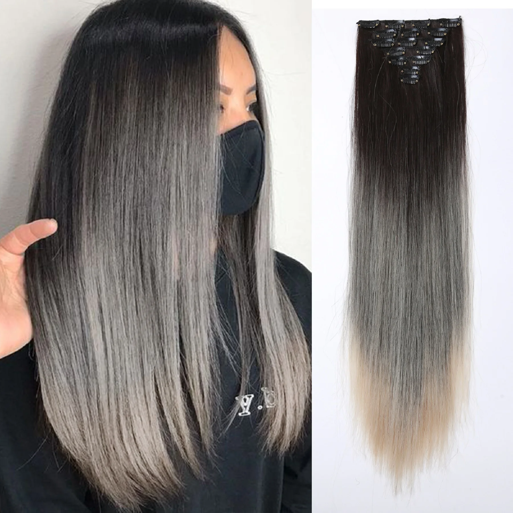 Wholesale Price Hair Extension Ombre Color Clip In Hairpiece High Temperature Fiber Hair