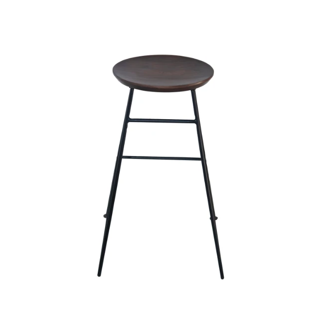 Vintage Kitchen Metal Bar Stool Mango Timber Seat With Iron Black Leg Modern Wood Top Chair