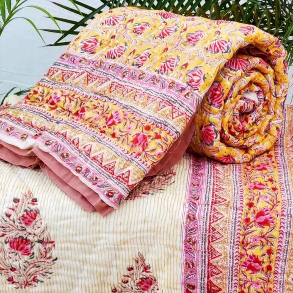 Цветочное хлопковое покрывало двойного размера новый дизайн этническое одеяло Rajai ручной работы постельное белье Decor