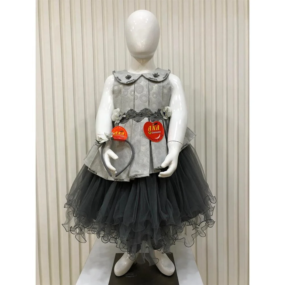 decoration pleated wedding frock 4 to 7  year girl birthday gown party dress