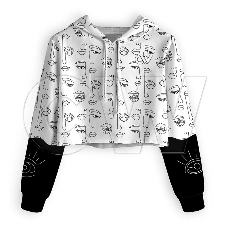 Hot Sale New Arrival  Casual Wear Faces Cropped Hoodie