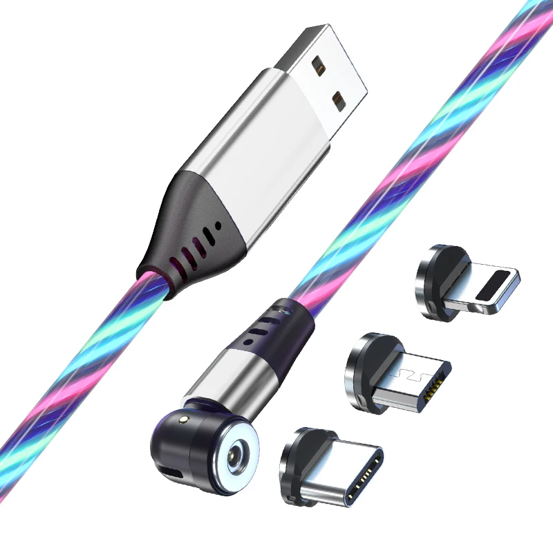 Лидер продаж светодиодный магнитный 3 в 1 USB-кабель А со светодиодным индикатором используемый для Lightning Type C Micro