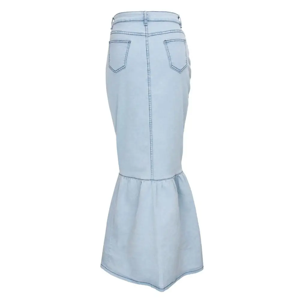 Best seller high waist button splicing maxi bud ladies clothing fashion woman denim skirt
