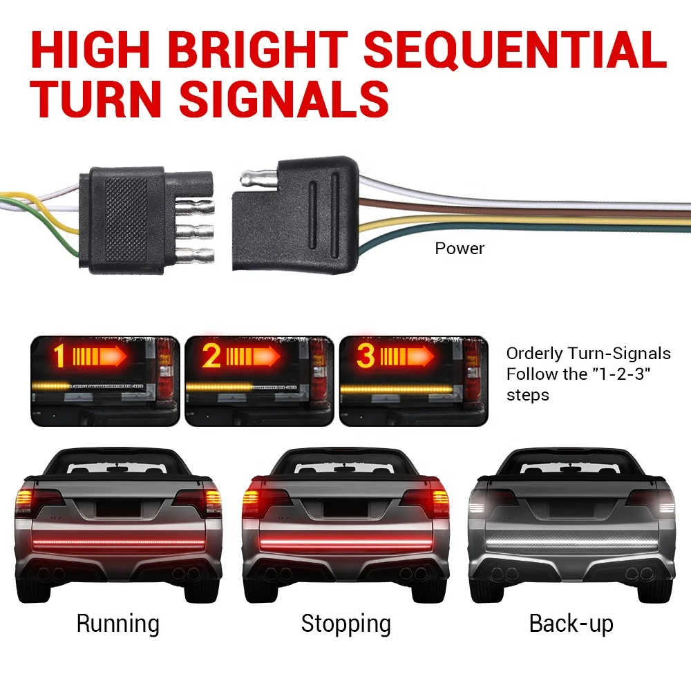 MICTUNING Waterproof Aluminum Gradient Ramp Strip Light Triple Row Tailgate Light Bar for Pickup Truck