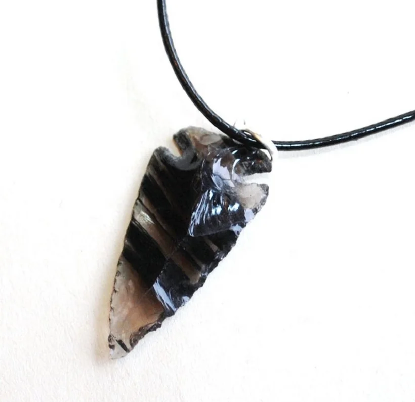 Natural Genuine Raw Black Obsidian Arrowhead Pendant for Home Decoration & Office Prosperity and Wealth Creation