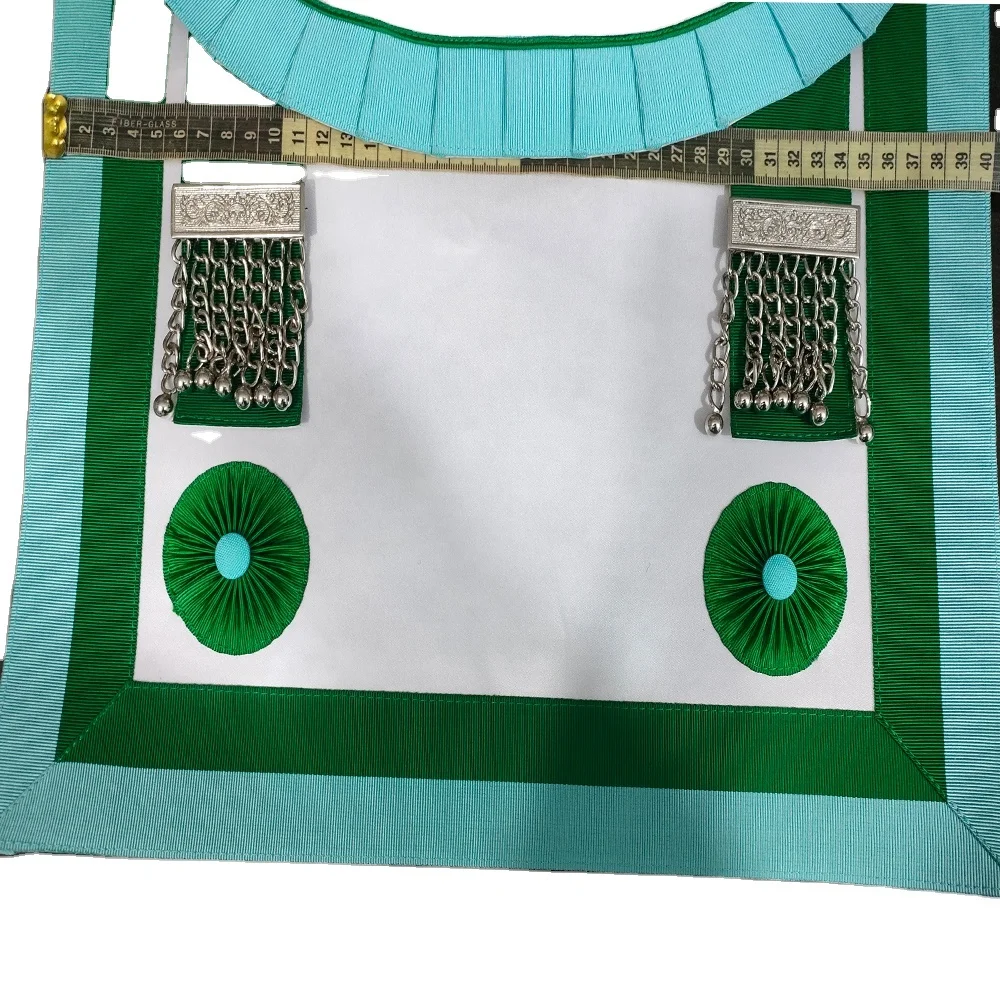 Masonic Nigeria Apron round shape flap silver tassels and adjustable belt with snack set backing with pocket and satin fabric