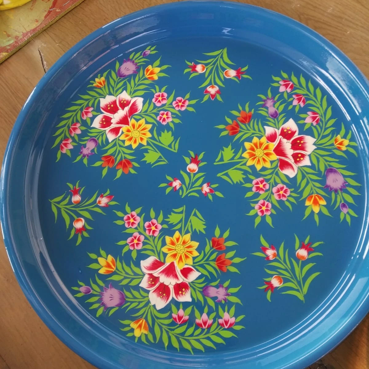 Hand painted food plates, steel food plates, Indian food plates stainless steel