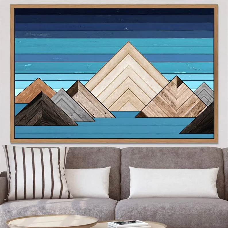 Rustic Mountain Top  Wood Style Mountain Canvas Print Canvas wood hanging