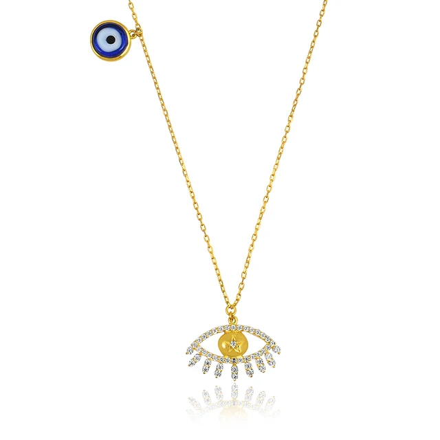 Manufacturer 18K gold plated 925 sterling silver turquoise multi gemstone women pendant evil eye necklace jewelry