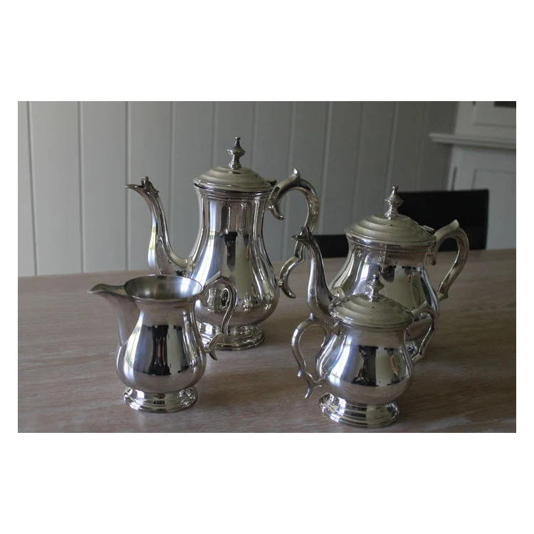 Traditional Heavy Weight Four Pieces EPNS Tea And Coffee Set Silver Plated Consist Of Hot Water Pot Tea Pot Sugar And Creamer