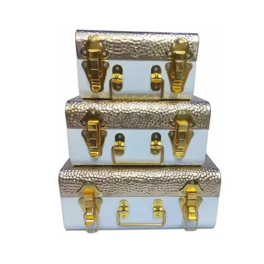 Classic Stylish Premium Quality Metal Trunk Holder Set of Three Handmade Storage Container Best Look Box at Price