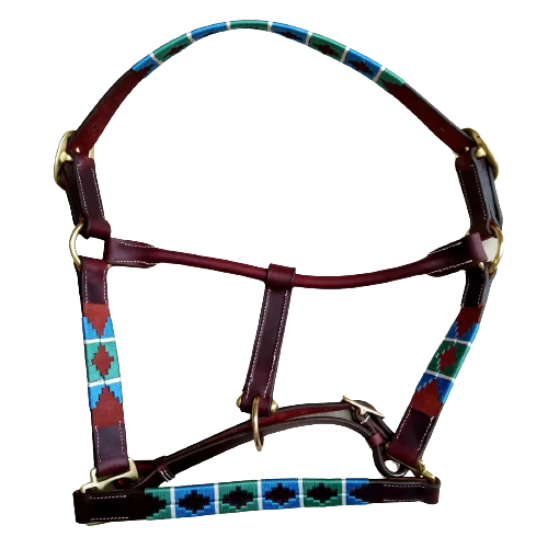 High Quality Polo Leather Horse Halter thread knitted design/LEATHER HORSE HALTER WITH THREAD KNITTED BRASS HARDWARE