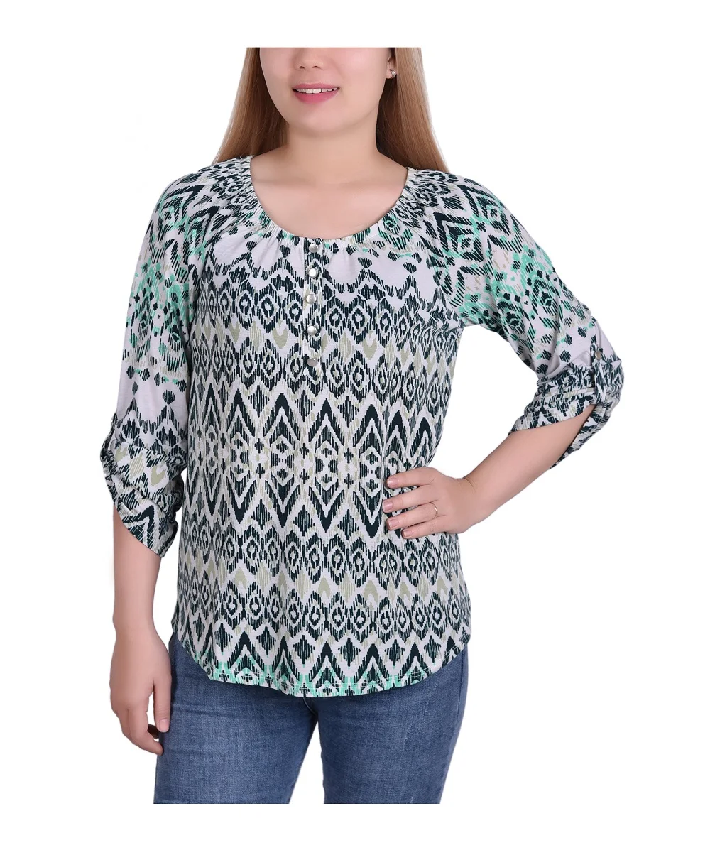 3/4 пуш-ап эластичная Шея Henley Green