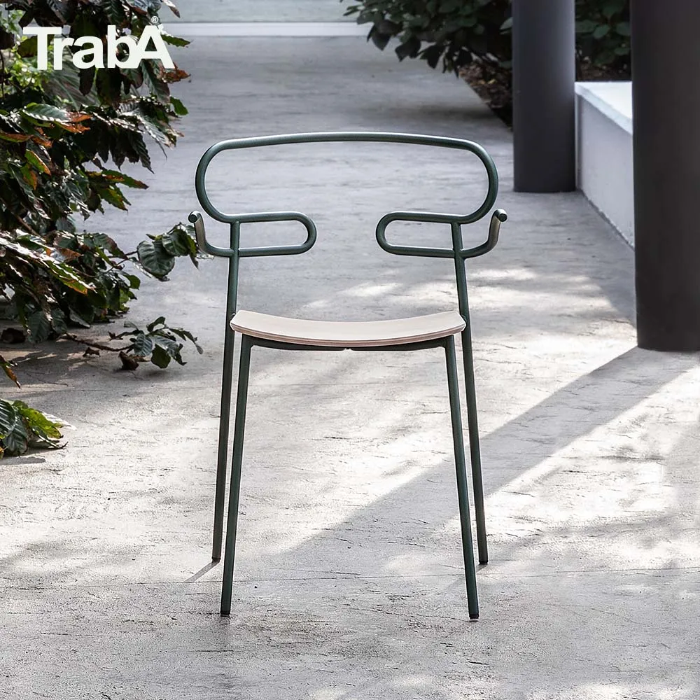 Top Quality stackable Armchair metal frame wood seat