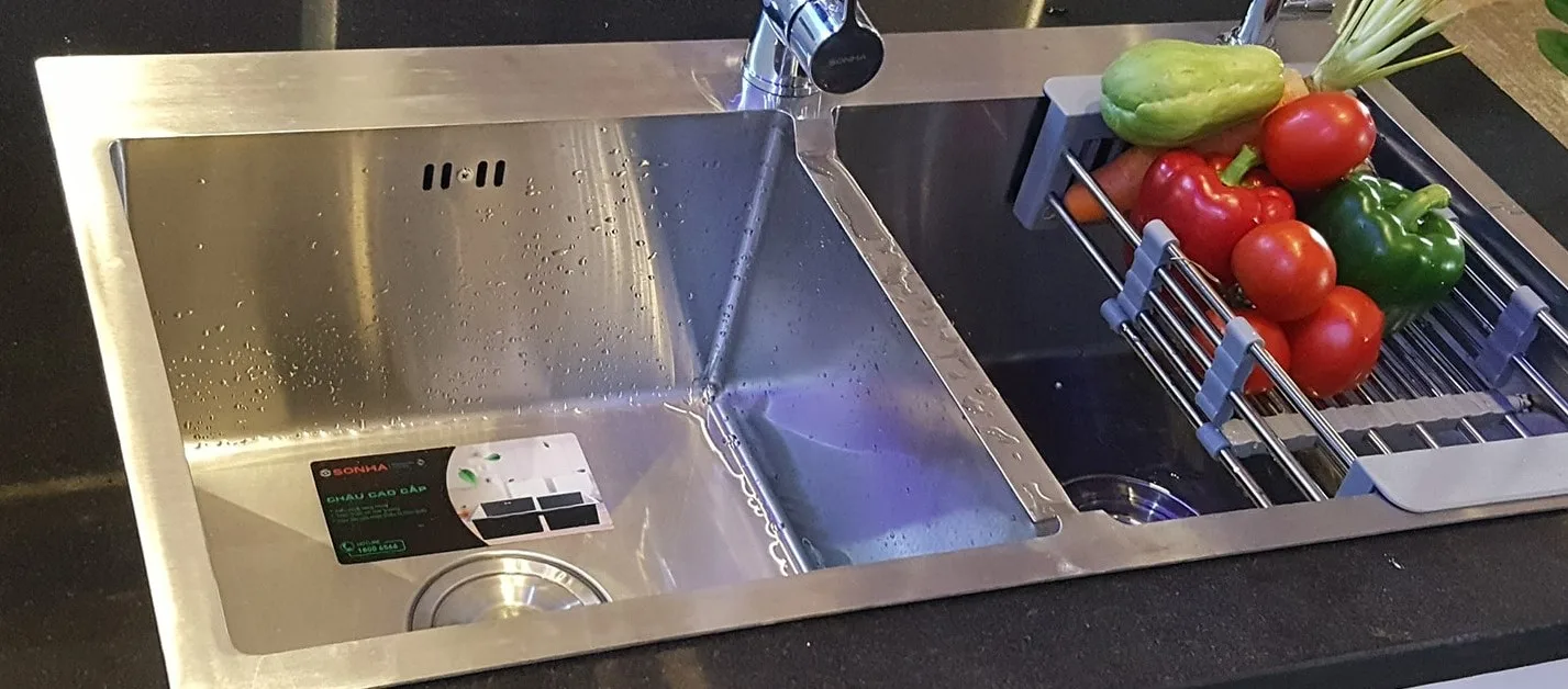 High quality double bowls Handmade Kitchen Sink with siphon set Made In Vietnam International standard