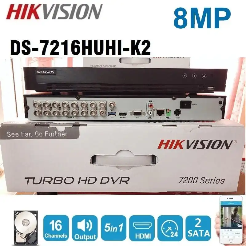 5MP безопасность система наблюдения DS-7216HUHI-K2 6 каналов и 2 HDD 1U DVR до 8