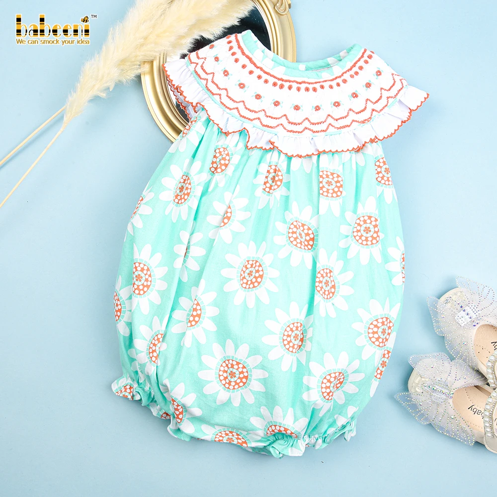 Luxurious floral geometric smocking girl bubble OEM ODM baby smocked romper wholesale manufacturer - BB2495
