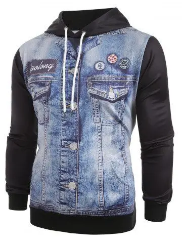 Wholesale Denim Hoodies Jacket Comfortable Fleece Hooded Denim Hoodie Jacket Men Slim Fit Japanese Style Teens Boys Customized