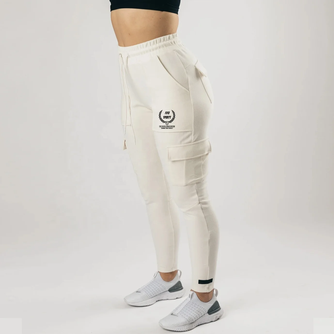 2021 women clothing Casual Street wear Pockets Drawstring High Waist Bottoms Cargo stack Pants Sweat Pants Woman Trousers