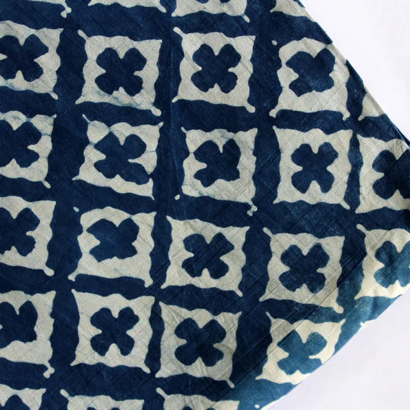 Floral Diamond Indigo Dabu Fabric Mud Resist Blue 100% cotton Fabric for Women Clothing