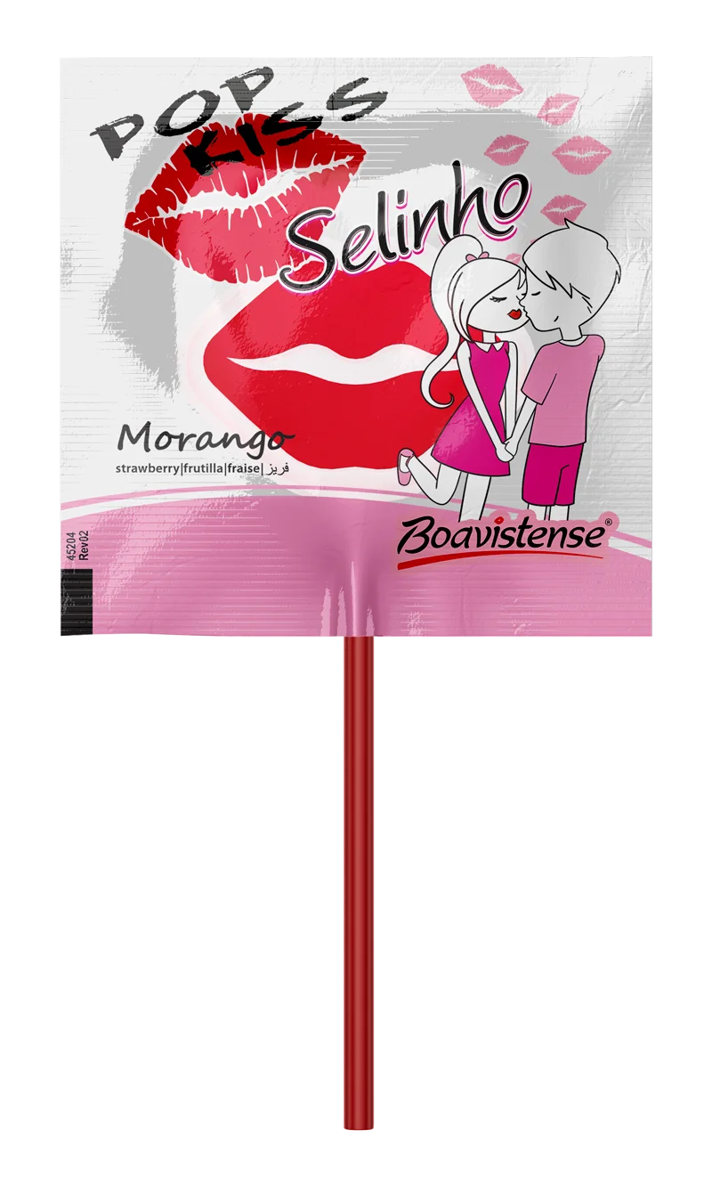 
65630 - Pop Kiss Selinho Strawberry Flat Lollipop 10g 24x50un 