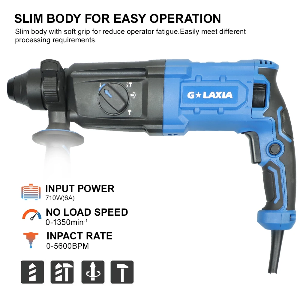 Galaxia 710W SDS Plus Electric Rotary Hammer Conrete Drilling 24mm Hammer Drill Heavy Duty Machine