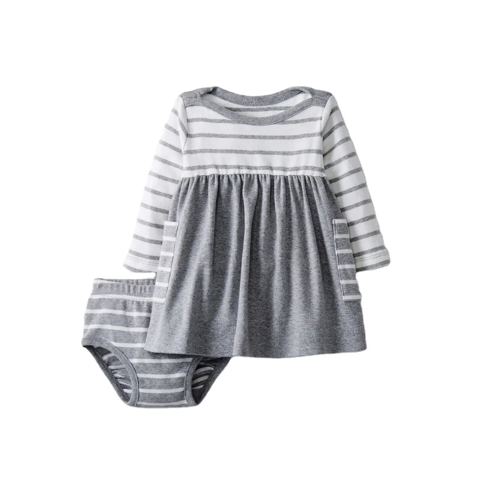 Baby girls essential dress with diaper cove Toddler clothing set Baby dresses Kids clothing set 100 organic cotton summer spring