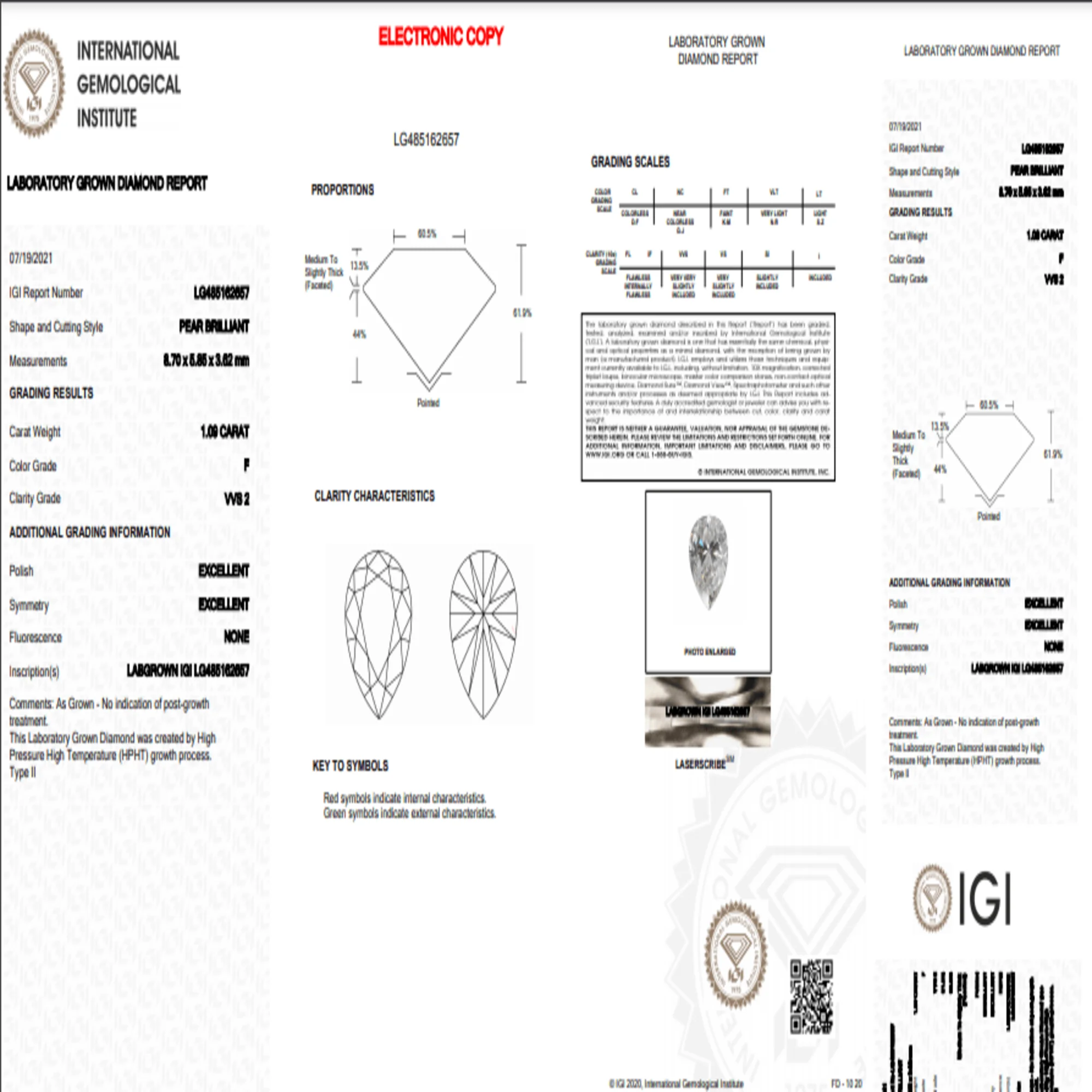 F Color VVS2 Clarity Size 1.09Ct Polished Labgrown Diamond Pear Shape HPHT-CVD Diamond Jewelry Loose Diamonds
