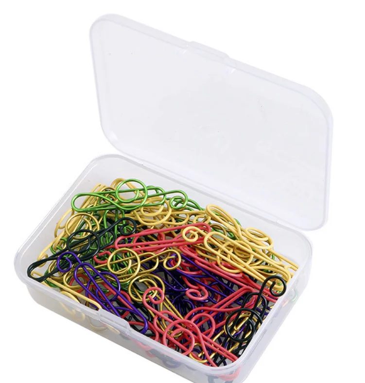 50pcs PP box packing metal creative musical notes shape paper clips with assorted colors