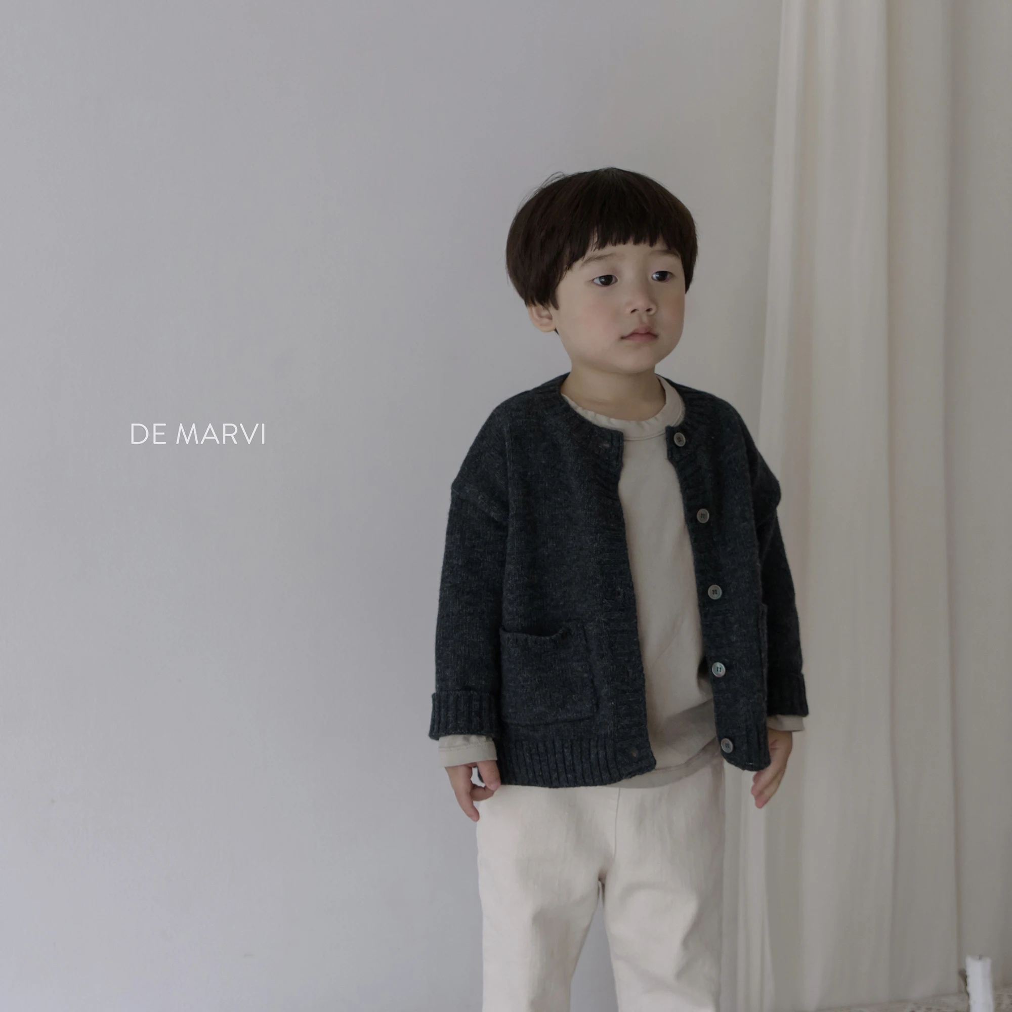 DE MARVI Baby Kids Cashmere Wool Knitted Cardigan Sweater with button Girls boys Clothing OEM Wholesale MADE IN KOREA