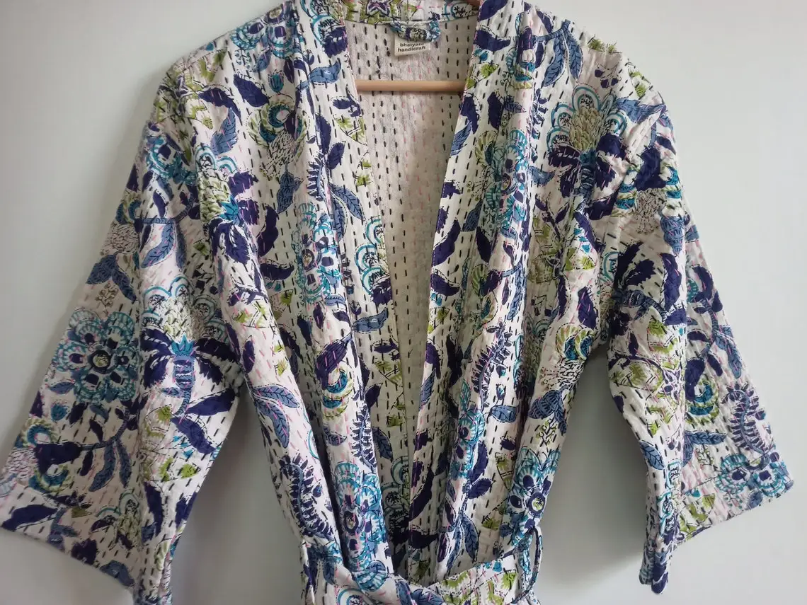 Manufacturer And Wholesale Indian Handmade Kantha Kimono Beach Dress Cotton Cardigan Beach Kimono Kaftan