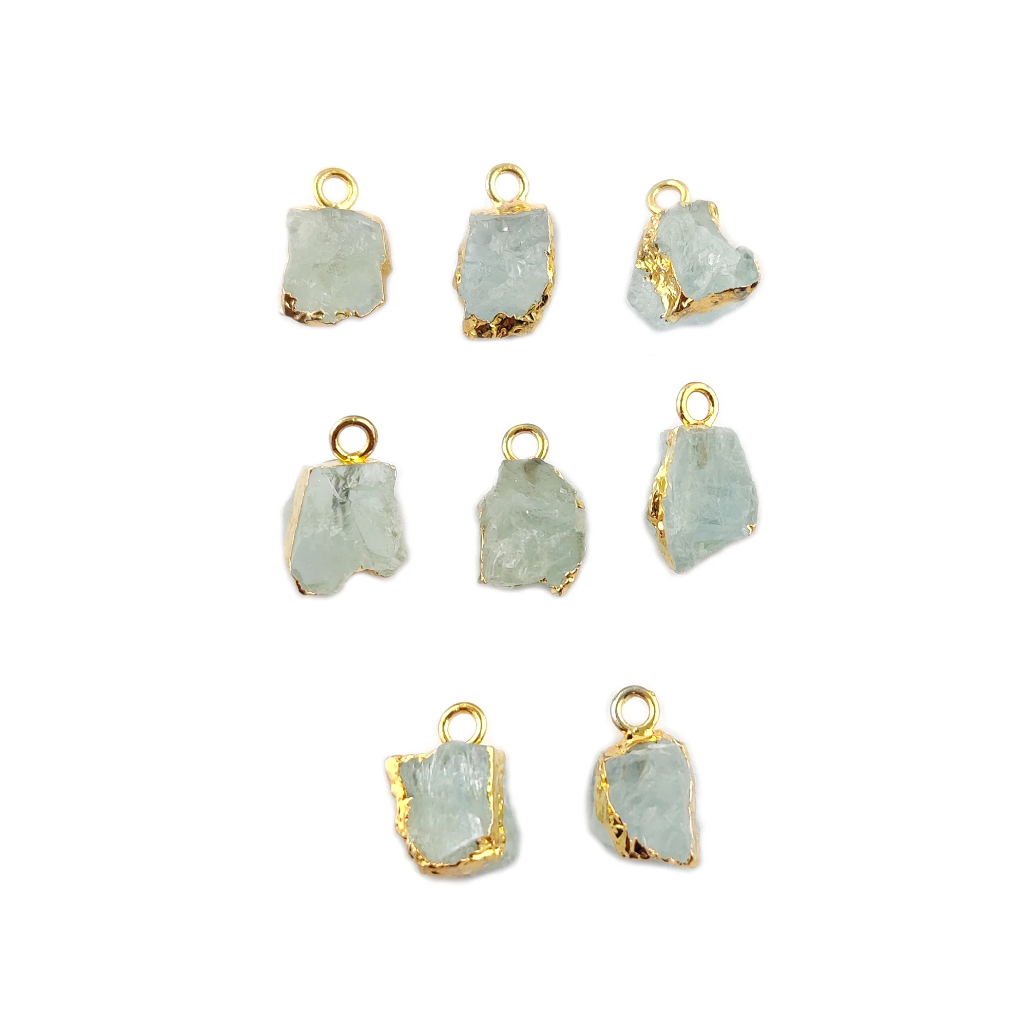 Raw Aquamarine Gemstone Gold/Silver Electroplated Rough Gemstone Birthstone Pendant Necklace M-15