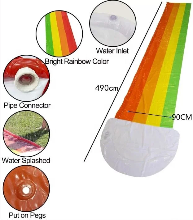 Water Slide Factory Wholesale PVC Rainbow color Backyards Water Splash Slide Lawn Water Slide For Kids Children