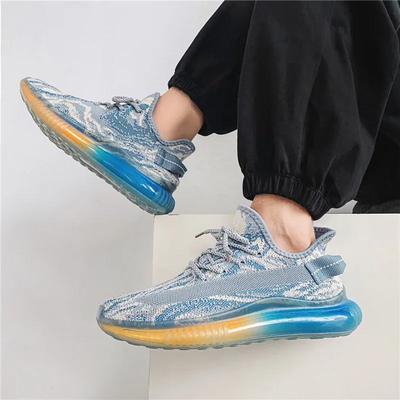 Popular classic fashion black men dad shoes Reflective running sports sneakers original yeezy ,blue yeezy forsports and leisure