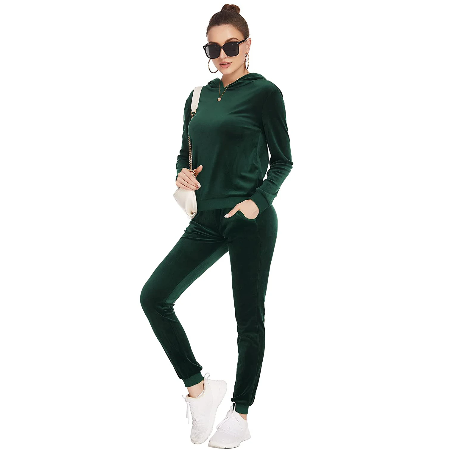 Wholesale Custom Velour Tracksuit Velvet Sweat Suit 2 Piece Crop Top Hoodies Jogging Sets For Women