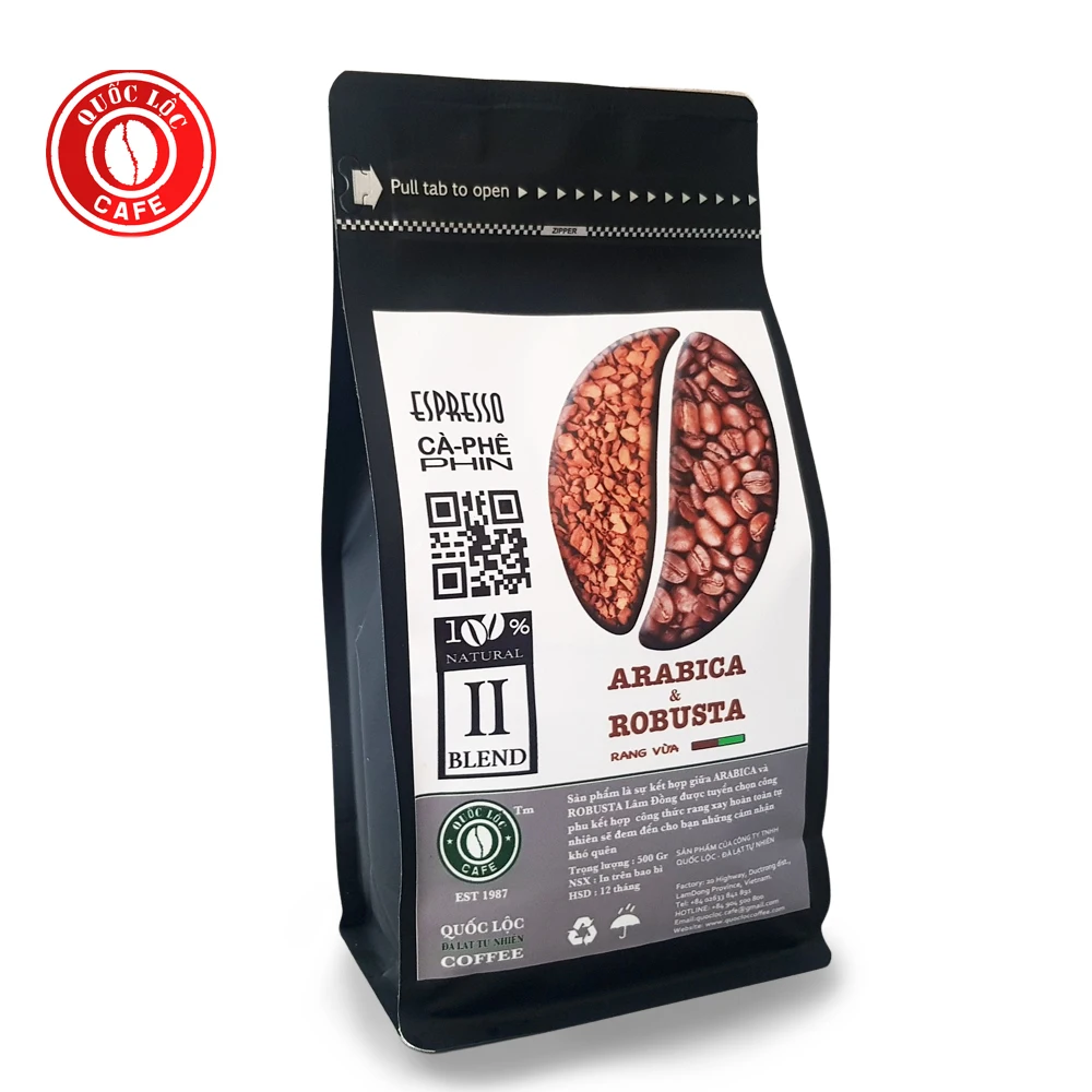 
Packing in Bag 100% Arabica Hot Air roasted type 1000 Gram Quoc Loc Arabica coffee from Vietnam 