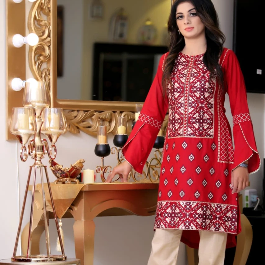 Pakistani Kurtis Silk Cotton Rayon Women Causal Wear Salwar Kameez