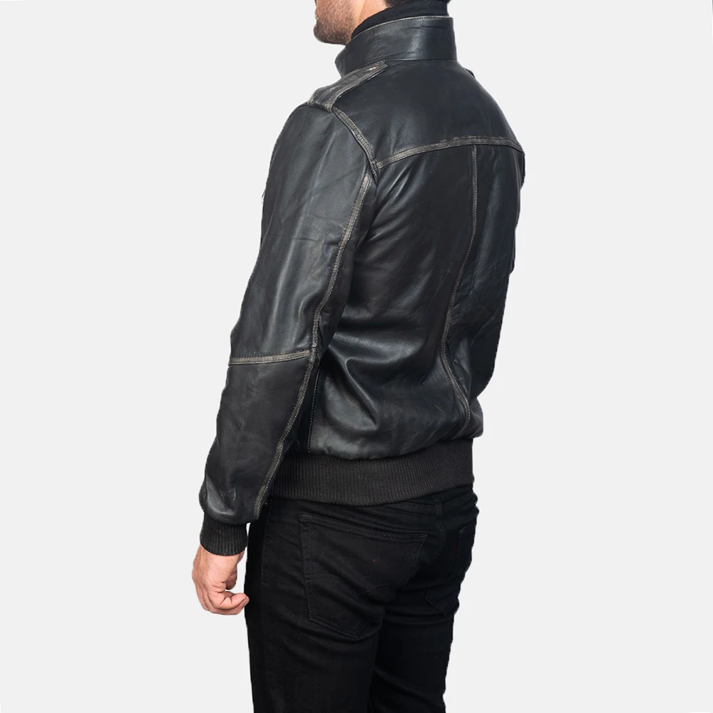 Glen Street Black Leather Bomber Jacke made by Genuine Cowhide for mens  women kids sheep Leather jacket cow leather jacket Goat