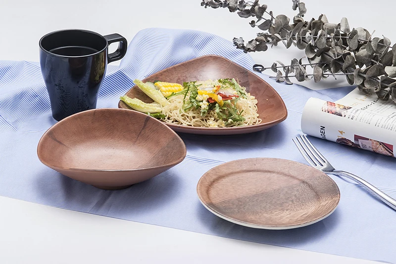 8 Inch Round Melamine Wood Platos Dishes Dinner Plates Sets Dinnerware Plastic Charger Plates