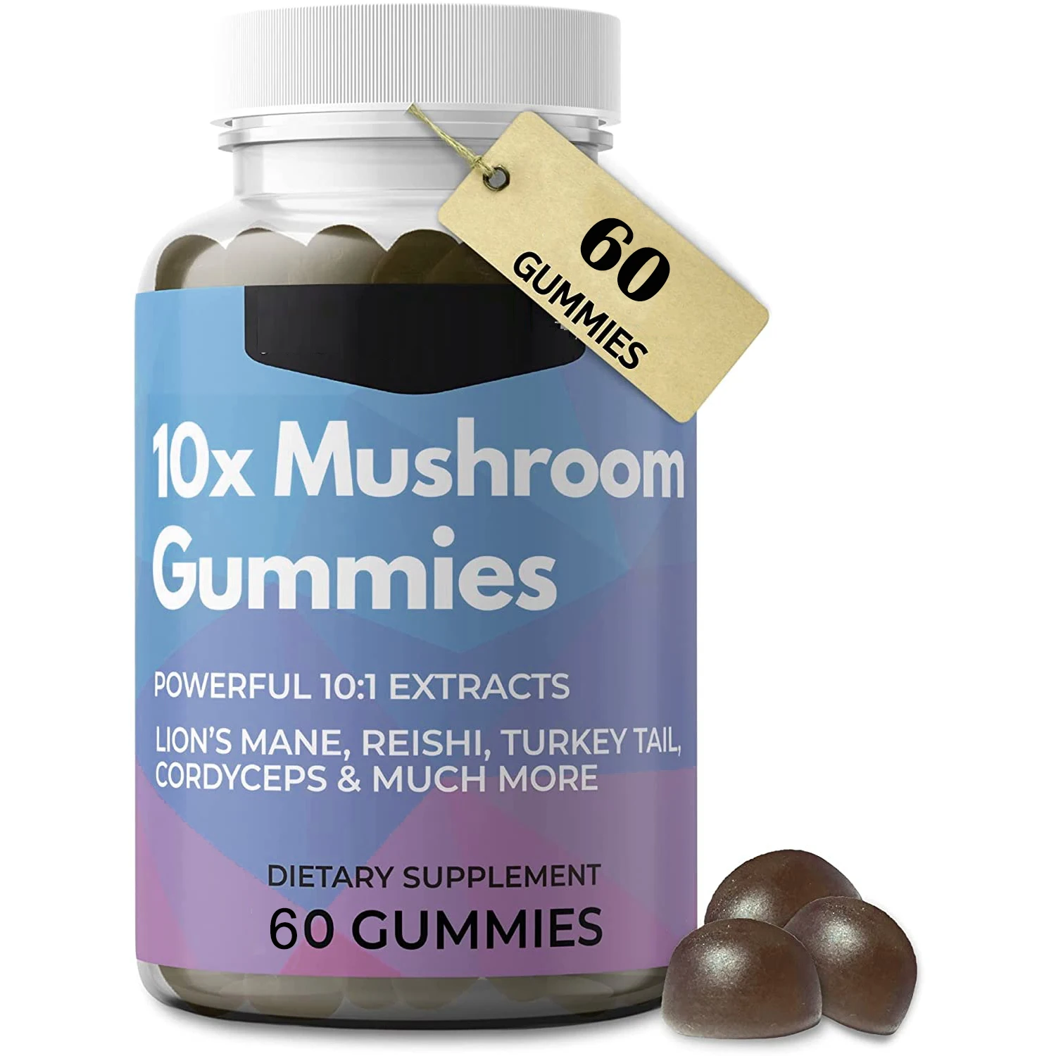 Mushroom Gummies Supports a Healthy Stress Response Wild Raspberry Energy Booster Nootropic (60 Gummies)