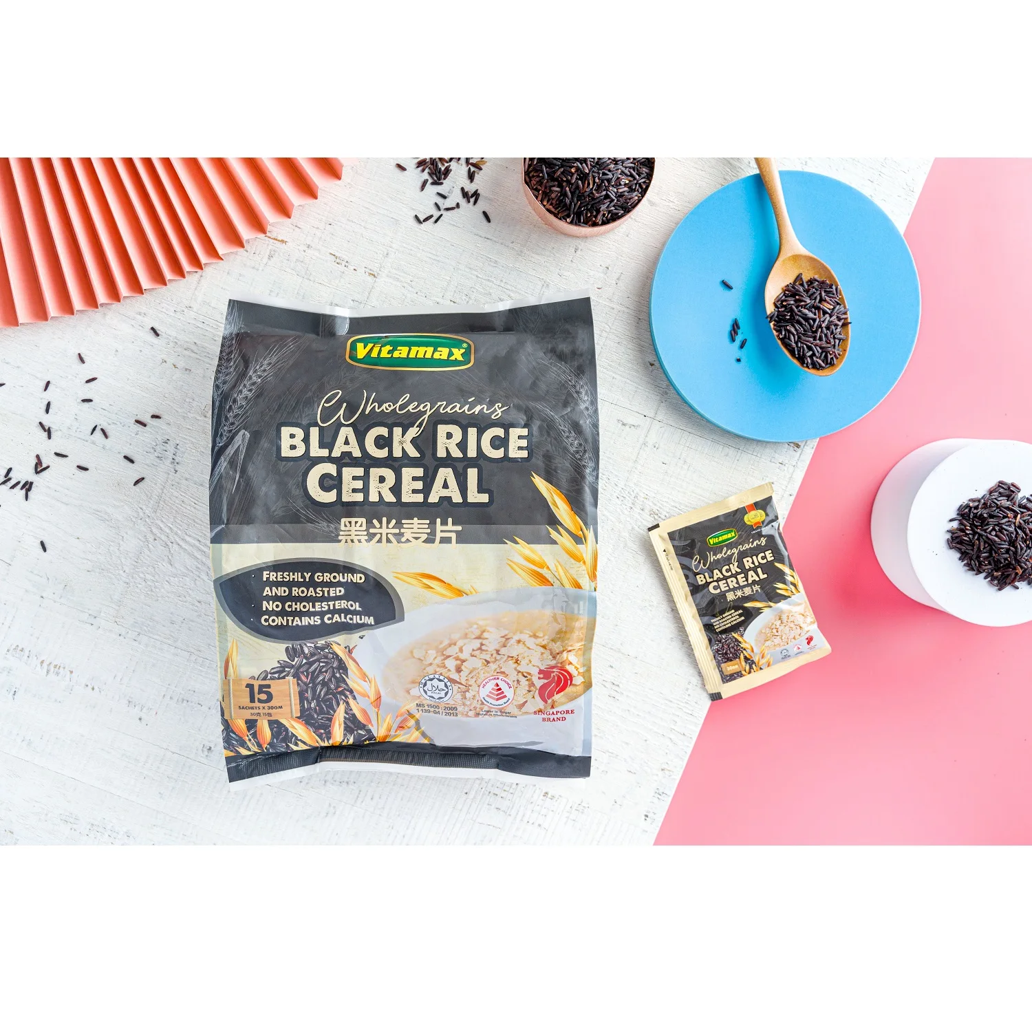 OEM Low-Sodium Low-Fat Ready To Eat Breakfast Smooth Taste Baked Vitamax Instant Wholegrains Black Rice Cereal 30g x 15s x 20p